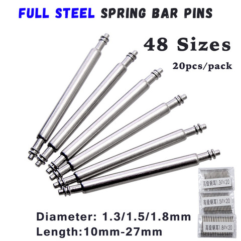 20pcs 10mm to 27mm Full Stainless Steel Spring Bar Release Spring pins Watch Band Strap Replacement Straight Pin D1.3 1.5 1.8mm ► Photo 1/6
