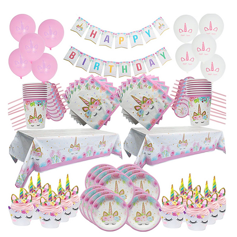 WEIGAO Unicorn Decoration Birthday Party Decor Kids Unicorn Disposable Tableware set Baby Shower Girl Birthday Party Supplies ► Photo 1/6