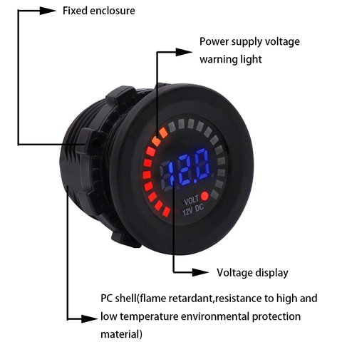 Motorcycle Volt Meter Gauge LED Digital Display Voltmeter Voltage Volt Meter Gauge 12V Waterproof ► Photo 1/6