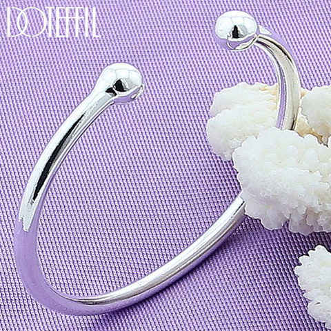 DOTEFFIL 925 Sterling Silver 4mm Smooth Solid Bead Bracelet Cufflinks Bangles For Women Men Wedding Engagement Party Jewelry ► Photo 1/6