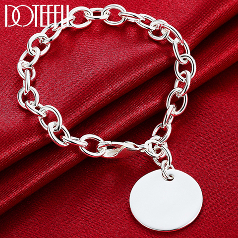 DOTEFFIL 925 Sterling Silver Circle Tag Bracelet Woman Fashion Wedding Engagement Party Jewelry ► Photo 1/6