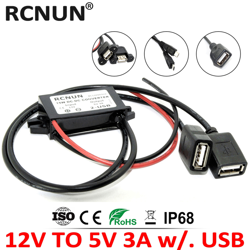 12V to 5V 3A 15W USB DC-DC Buck Converter Charger Step Down Module Power Supply 