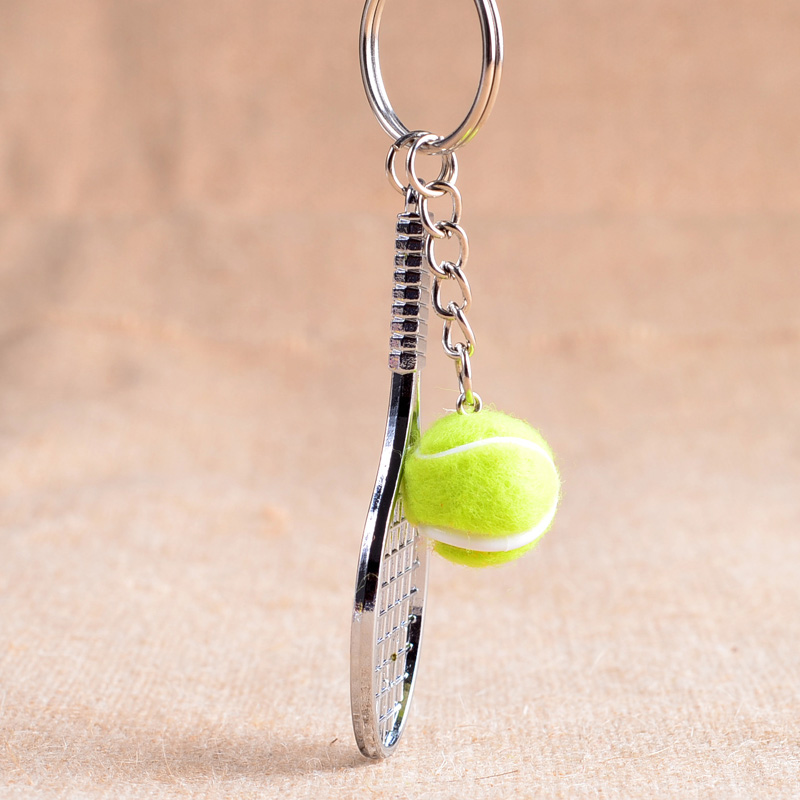 Funny Tennis Ball Mini Keychain for Women Men Racket Key Chain