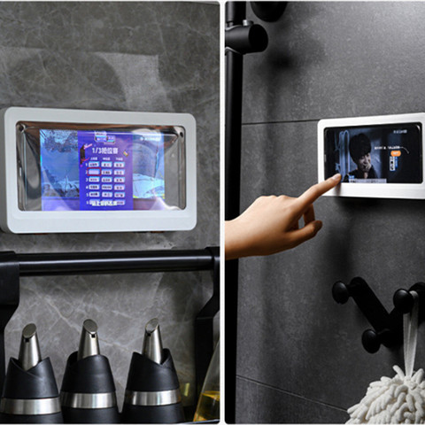 Home Wall Waterproof Mobile Phone Box Self-adhesive Holder Touch Screen Bathroom Phone Shell Shower Sealing Storage Box ► Photo 1/6