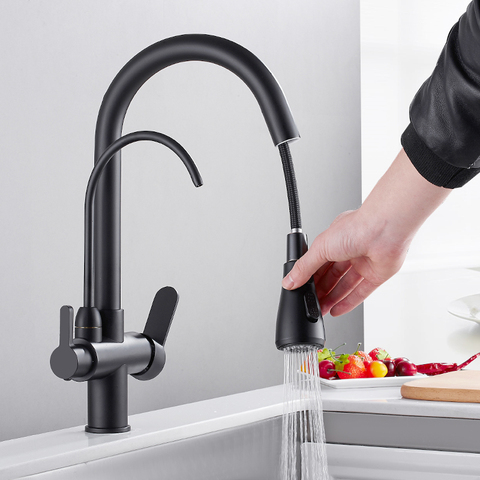 Filter Kitchen Faucet Brushed Nickel Brass Kitchen Faucet With Pure Water Pull Out Style Kitchen Faucet  Rotatble Hot Cold Crane ► Photo 1/6