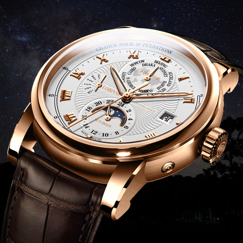 LOBINNI Men Watch Luxury Brand Moon Phase Automatic Mechanical Men's Wirstwatches Sapphire  World Time relogio masculin L16003-2 ► Photo 1/6