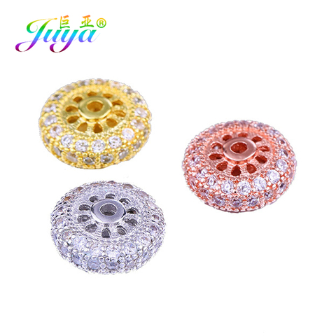 Juya DIY Charm Beads Supplies Micro Pave Zircon 11mm Metal Spacer Beads For Handmade Natural Stone Beadwork Beads Jewelry Making ► Photo 1/6