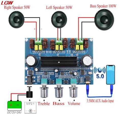 XH-A305 Bluetooth 5.0 Stereo Digital Power Amplifier Board TPA3116D2 50Wx2+100W 2.1 Channel Audio Bass Subwoofer AUX AMP Module ► Photo 1/6