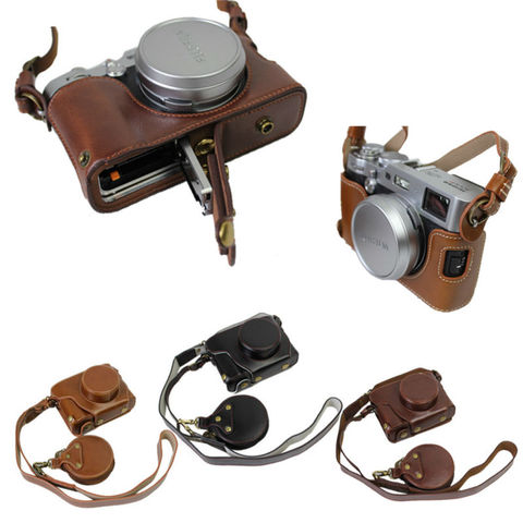 Vintage Pu Leather Camera Case For Fujifilm X100F X100V Fuji X100F Camera bag Open Battery Design +Strap +Min Battery Case ► Photo 1/6