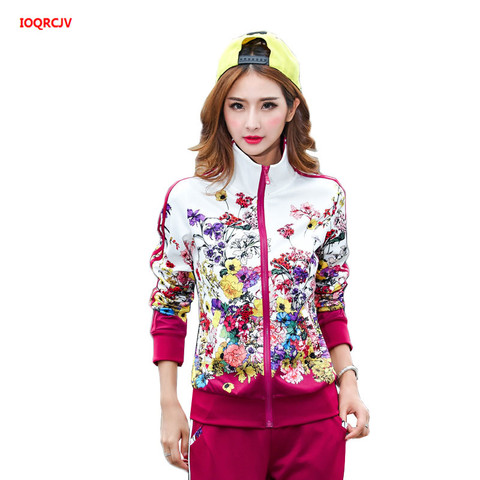 Women Tracksuits Set 2022 Spring Autumn Printing Jacket+Trousers 2 Piece Set Plus Size 6XL Sportswear Suit Female Pants Set W03 ► Photo 1/6