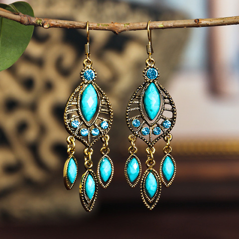 Bohemian Ethnic Style Earrings 2022 Vintage Hollow Out Alloy Resin Rhinestone Dangle Earrings Indian Jewelry ► Photo 1/6