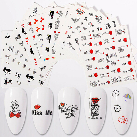 Random 24 Sheets Valentines Nail Art Stickers For Decoration Romantic Kiss  Red Lips Water Transfer Paper Decal Manicure DIY Deca - Price history &  Review | AliExpress Seller - OMQAIO Official Store 