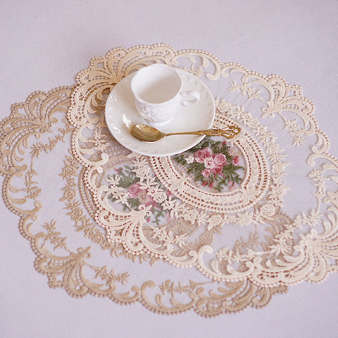 1Pcs for Dining Table Embroidery Craft Placemat European Style Lace Fabric Insulation Plate Mat Anti-scald Coaster 2Color ► Photo 1/6