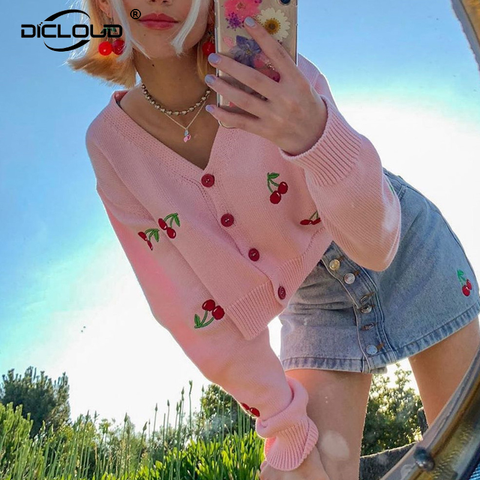 Harajuku Sweet Girls Pink Cherry Embroidery Cropped Cardigan Women Autumn  2022 Knit Sweater Tops Chic Street Fashion Cardigans - Price history u0026  Review | AliExpress Seller - C'est Bonne Store | Alitools.io