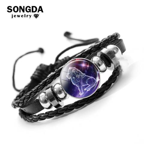 SONGDA Brand 12 Constellation Zodiac Sign Bracelet Aquarius Pisces Aries Taurus Gemini Cancer Leo Virgo Braided Leather Bracelet ► Photo 1/6