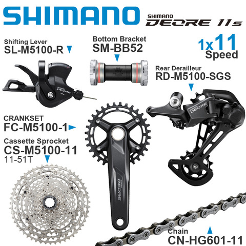 SHIMANO DEORE M5100 11v Groupset Shifter Rear Derailleur SHADOW RD+ - 1x11-speed Cassette Chain Original parts for MTB bike ► Photo 1/4