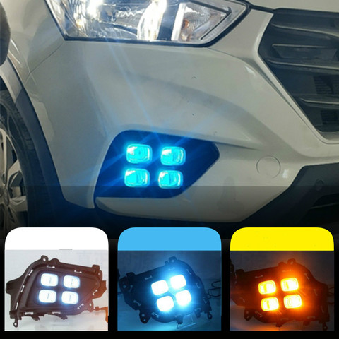 1 Pair DRL LED Daytime Running Light fog lamp DRL with yellow turning signal lamp For Hyundai Creta IX25 2017 2022 ► Photo 1/6