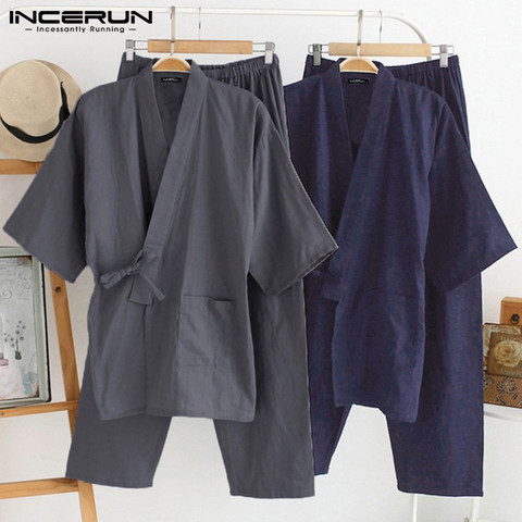 Japanese Mens Kimono Pajamas Suits Male Robe Gown 2Pcs/Set Lounge Bathrobe Sleepwear Loose Man Cotton Comfortable Pajamas Hombre ► Photo 1/6