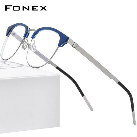 FONEX Acetate Alloy Glasses Frame Men Vintage Round Myopia Optical Prescription Eyeglasses Women Korean Screwless Eyewear 98627 ► Photo 1/6