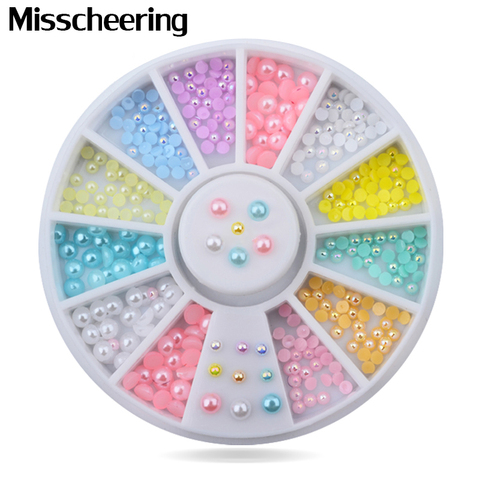 Hot 12colors Mix Sizes Pearl Nail Art Stickers Tips Decoration Wheel Glitter Nail Rhinestone Decoration Tools ► Photo 1/6