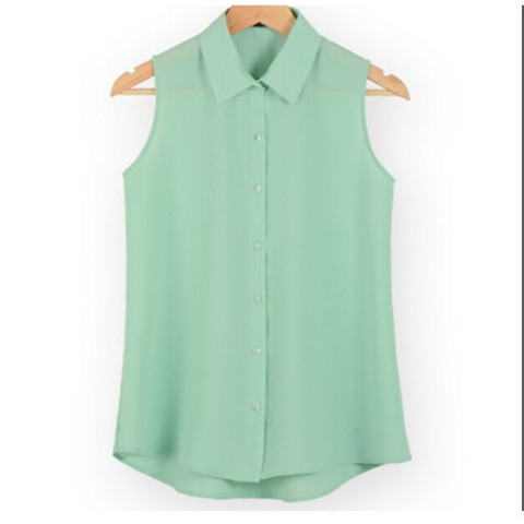 New Fashion Work Wear Office Tops Blouses Summer Turn Down Sleeveless Women Chiffon Shirt Slim Shirts Colors Female Camisa Vest ► Photo 1/6