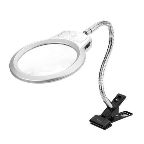 Magnifier Clip-on Lighted Table Desk LED Lamp 2x 5x Large Lens Magnifying Glass Metal Hose with Clamp for Reading ► Photo 1/6