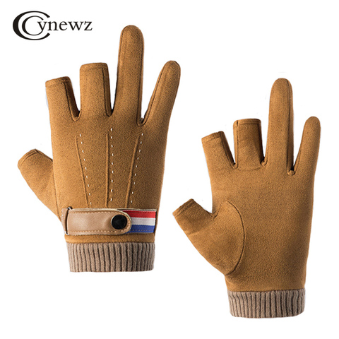 Winter Men Gloves 3 Fingerless Fishing Gloves Suede Keep Warm Outdoor Non-slip Protective Sports Cycling Gloves Half Finger ► Photo 1/6