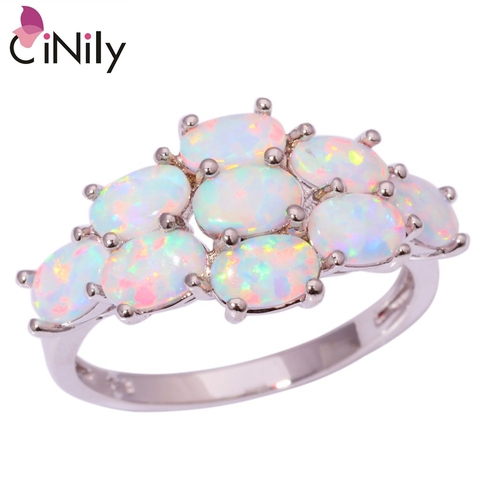 CiNily Crewated White Fire Opal Silver Plated Wholesale for Women Jewelry Wedding Party Ring Size 7 8 9 OJ6124 ► Photo 1/4