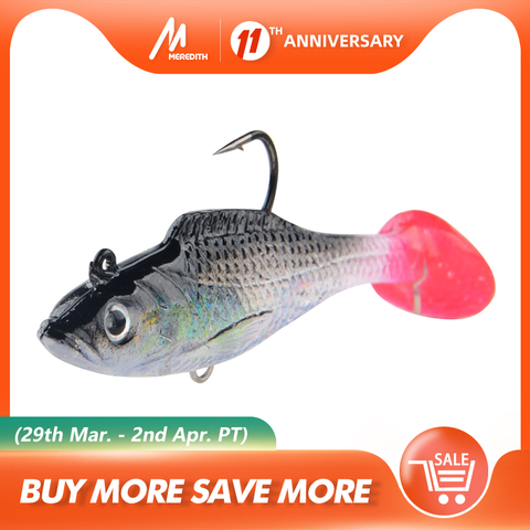 MEREDITH 5pcs Small DD Fish 70mm/8.5g Lead Fishing Lures T Tail Soft Fishing Lures Single Hook Artificial Wobblers Bait Fishing ► Photo 1/6