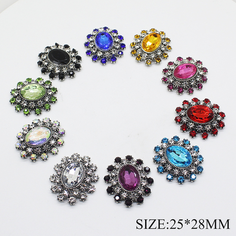 10pcs/lot 25*28MM Oval Metal Rhinestone Snap Flatback Sewing Button for Wedding Manualidades Diy Accessories  Craft Decorative ► Photo 1/5