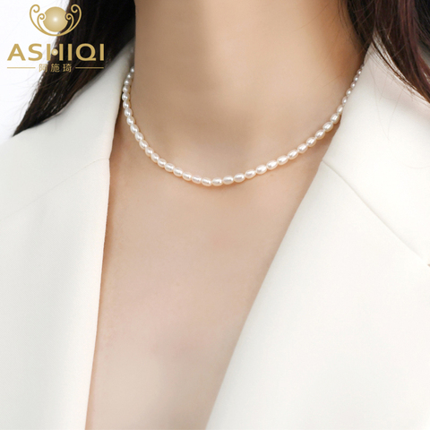 ASHIQI 3-4mm Mini Natural freshwater pearl necklace for women wedding 925 sterling silver jewelry ► Photo 1/6