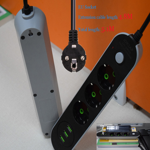 3 USB Multi-port Charging Socket 3 Plug Power Strip Switch 5M/2M /1.4M Cable EU Outlets Suitable for EU Plug Electrical Socket ► Photo 1/6