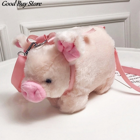 Plush Stuffed Animal Crossbody Bags Lovely Pig Shoulder Bag Women Soft Winter Phone Purse Cartoon Handbags Key Money Storage ► Photo 1/6