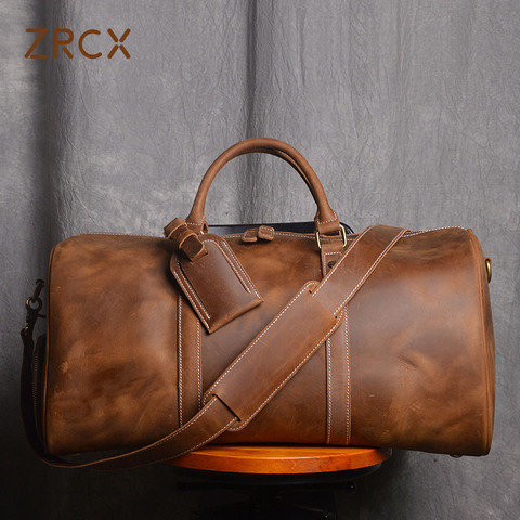ZRCX Vintage Men's Hand Luggage Bag Travel Bag Geunine Leather  Large Capacity Single Shoulder Messenger For 15 Inch Laptop ► Photo 1/6