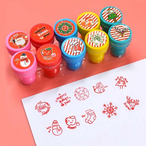 10Pcs Christmas Pattern Self-ink Seal Stamps DIY Scrapbook Toy Party Favors Gift Toy for Children Stamps Toys Portable Stamp ► Photo 1/6