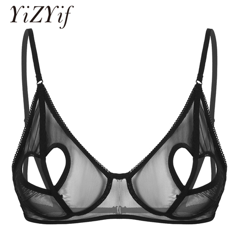 Womens Sexy Open Nipple Bra Naughty Heart Shape Hole Wire-free Unlined Bra Top See Through Sheer Mesh Lingerie Nightwear Bras ► Photo 1/6