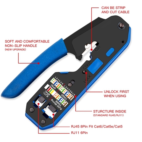 Rj45 Tool Network Crimper Cable Stripping Plier Stripper for Rj45 Cat6 Cat5E Cat5 Rj11 Rj12 Connector ► Photo 1/4