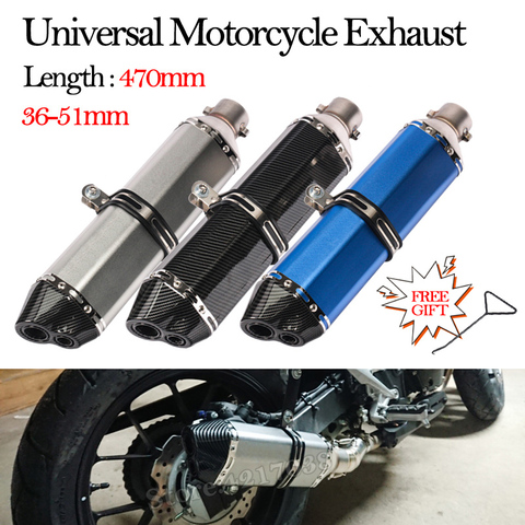 470MM Universal Motorcycle Exhaust Pipe Muffler DB Killer 51MM Escape Moto Pot Echappement Pipe For MT07 R1 ZX6R KTM390 Slip On ► Photo 1/6