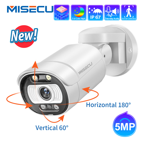 MISECU Ai Smart 5MP POE IP PTZ Camera Two Way Audio Color Night Vision Outdoor Waterpfoof Bullet H.265 Onvif Surveillance Camera ► Photo 1/6