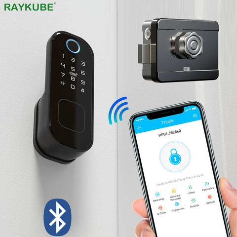 RAYKUBE Fingeprint Door Lock With Bluetooth TT Lock APP Password Smart Card 13.56mhz IC Work With Gateway Wifi Alexa T03 ► Photo 1/6