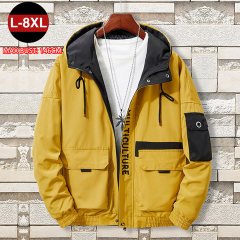 Mens Jackets And Coats Man Autumn 2022 Cargo Black Windbreaker Hoodies Cool 6XL 7XL 8XL Hiphop Men Clothing Veste Teenager Coat ► Photo 1/6