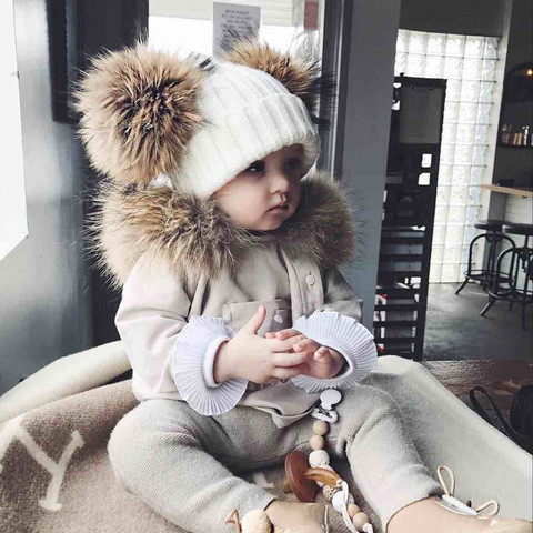 BalleenShiny Baby Cute Pompons Hats Knitted Solid Winter Cap Fur Balls Woolen Beanies Elastic Hat For Boys&Girls Gifts ► Photo 1/6