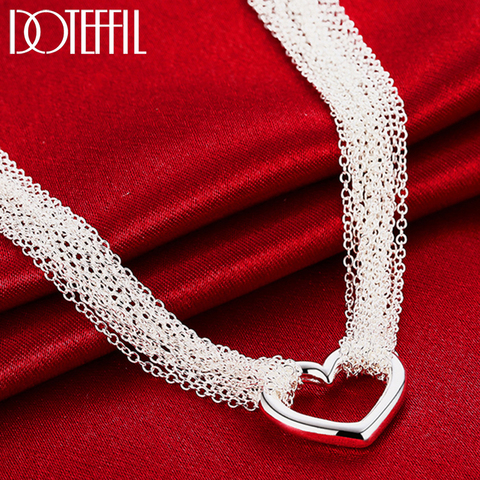 DOTEFFIL 925 Sterling Silver Necklaces for Women Multi Lines Heart Pendant Necklace Collier Female Fashion Jewelry Factory Price ► Photo 1/6