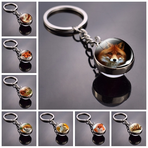 Fox Keychain Lovely Fox Picture Glass Ball Keychain Double Side Cabochon Glass Metal Keyring Christmas Gift for Men for Women ► Photo 1/4