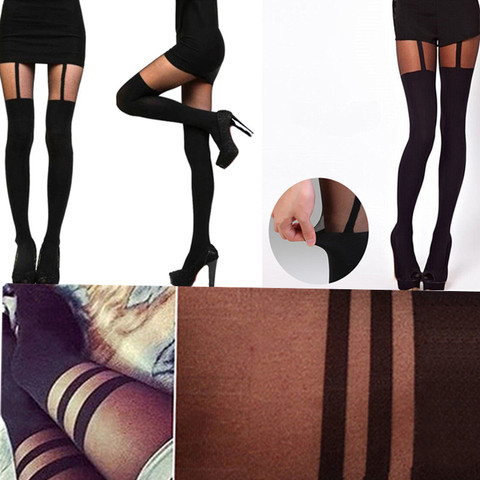 Hot Selling Sexy Women Black Fake Garter Belt Suspender Tights Over The Knee Hosiery Stockings Gifts Wholesale ► Photo 1/6