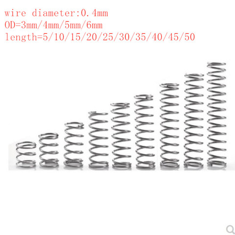 20pcs/lot 0.4mm Stainless Steel  Micro Small Compression spring OD 3mm/4mm/5mm/6mm length 5mm to 50mm ► Photo 1/1