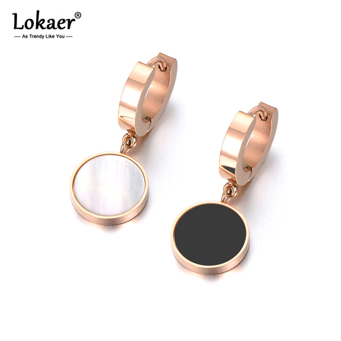 Lokaer White Shell and Black Acrylic 2 color Earrings 316L Stainless Steel Jewelry Christmas Party Anniversary Gift  E18042 ► Photo 1/6
