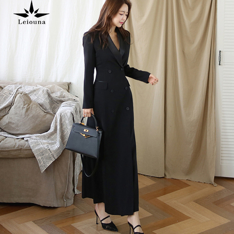 Leiouna X-Long Casual A-Line 2022 Fashion New Autumn Winter Office Womens Runway Designer Women Trench Black Maxi Coat Outwear ► Photo 1/6