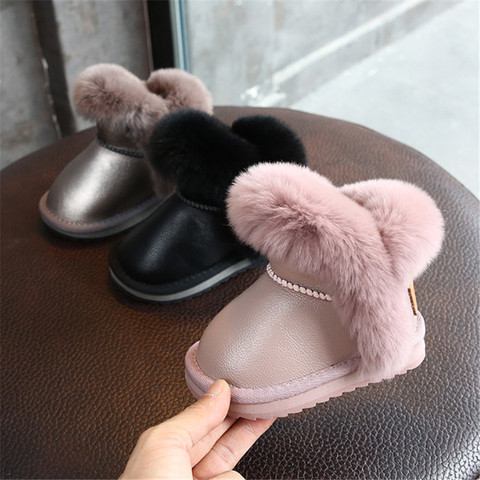 2022 New Winter Girls Boots Leather Princess Warm Plush Cotton Kids Shoes Non-slip Fashion Toddler Baby Shoes 15-25 ► Photo 1/6