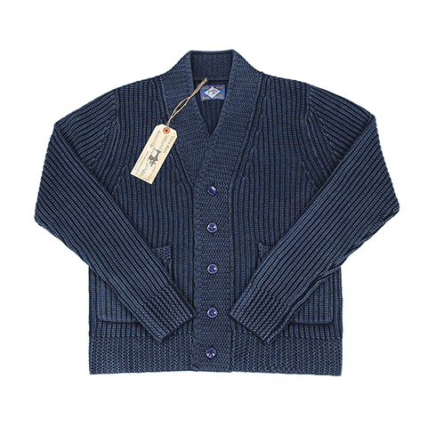 BOB DONG Vintage Workwear Robe Indigo Cotton Cardigan Men V-Neck Sweater Blue ► Photo 1/6